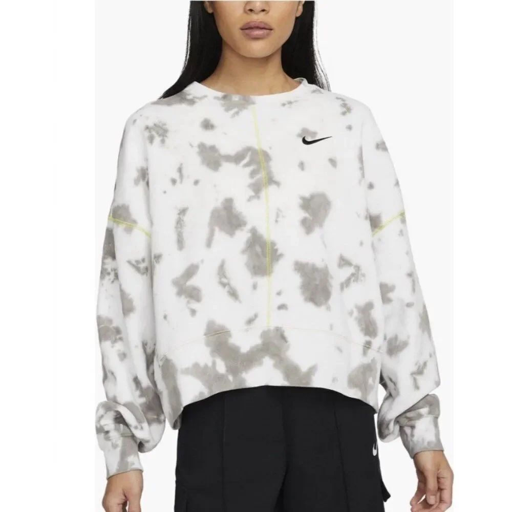 nike womens white gray tie dye Long Sleeve Oversized sweatshirt Medium